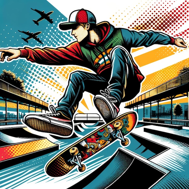 Cityscape Freestyle Skateboard Stunt Elegance