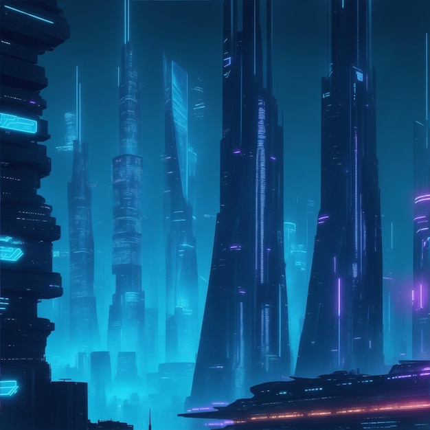 cityscape of futuristic skyscrapers