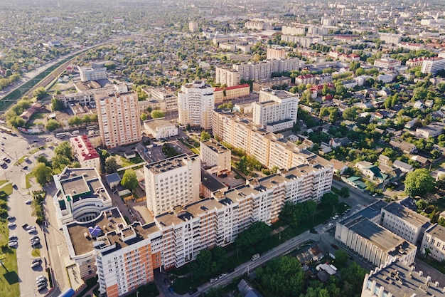 Cityscape of gomel belarus aerial view of town architecture city streets at sunset bird eye view