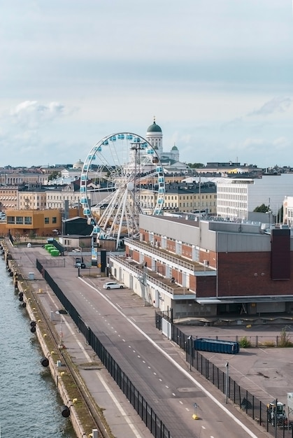 Cityscape of Helsinki. Sky Wheel and Helsinki Cathedral