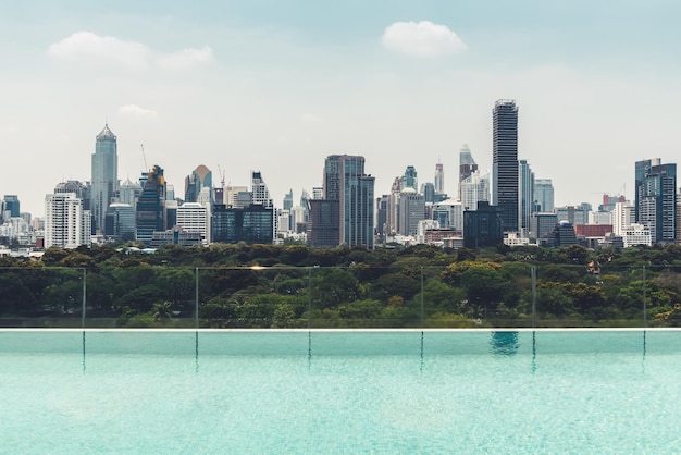 Cityscape and highrise buildings in metropolis city with water reflection