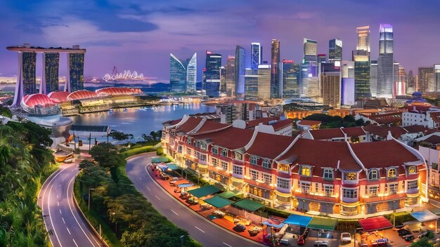 사진 싱가포르 시내 스카이라인의 도시 풍경
