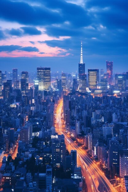 写真 夕方の東京の街景
