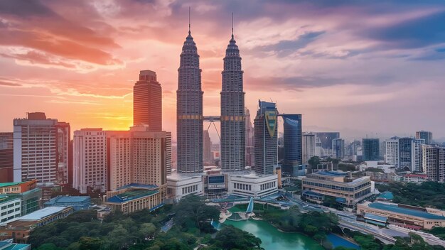 Photo cityscape of kuala lumpur city skyline at sunrise in malaysia