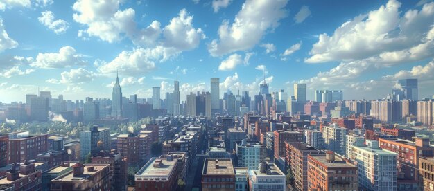 Foto un paesaggio urbano di una grande città americana con molti grattacieli e un cielo blu