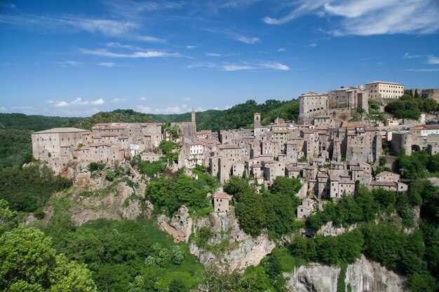 Cityscape of little city of sorano in tuscany italy