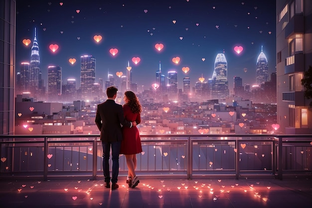 Cityscape of Love Lights Picture city skyline illuminated with the glow of lovevalentine day couple