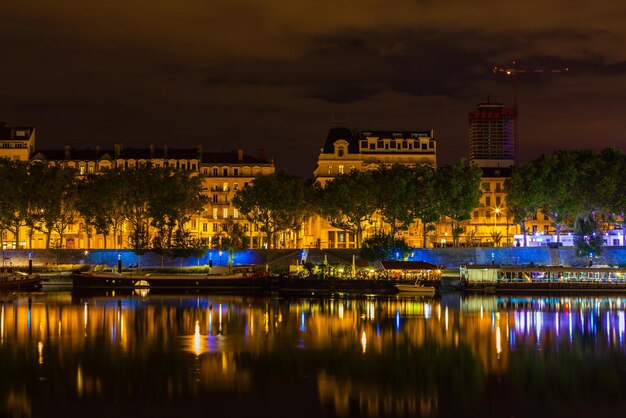 Cityscape of Lyon France at night