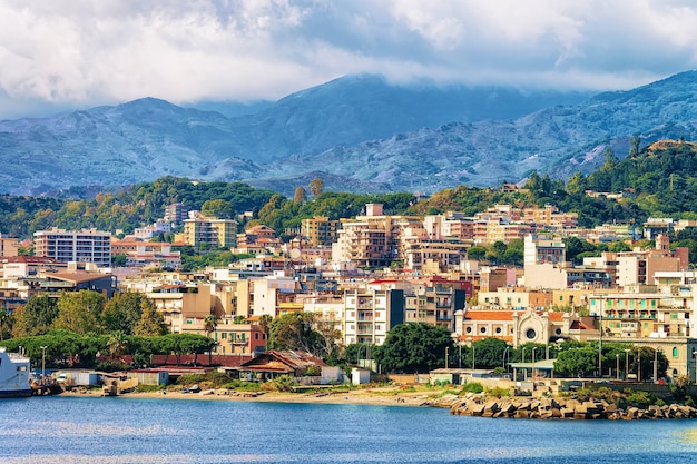 Cityscape of Messina and the Mediterranean Sea, at Sicily island, Italy