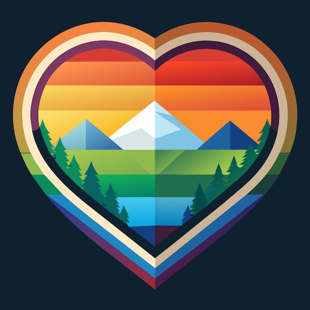 cityscape mountains forest heart showcasing rainbow sunrise love diversity and unity with nature