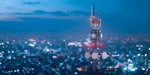 Photo cityscape at night with 5g antenna on communication tower in urban setting concept night photography cityscape urban setting 5g antenna communication tower
