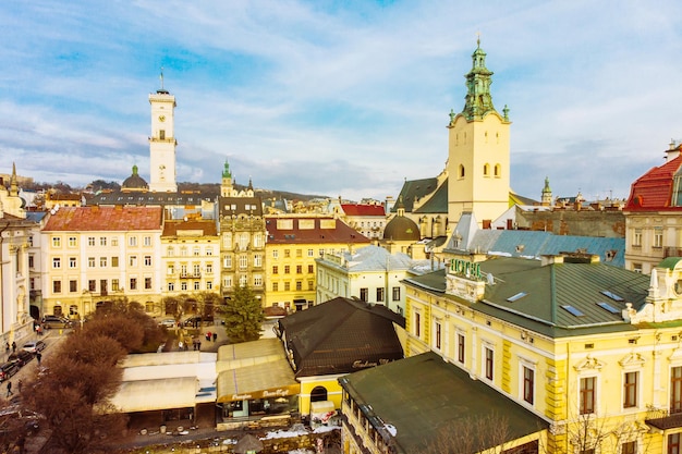 Cityscape of old european city. bird's eye view