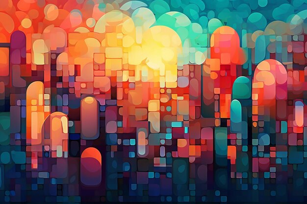 そびえ立つビルと繁華街を描いた都市景観画 ジェネレーティブ AI