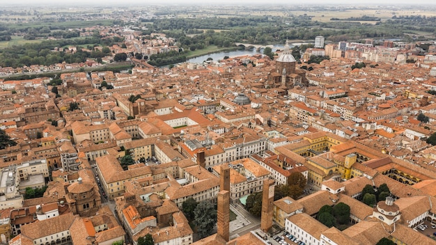 Cityscape of Pavia and it's attractions. Aerial view