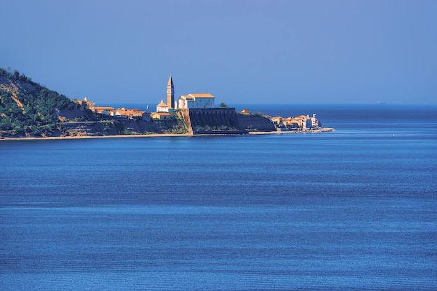 Cityscape of Piran old city and Adriatic sea Slovenia