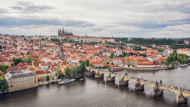 Cityscape of Prague, the capital of Czech Republic, Aerial view