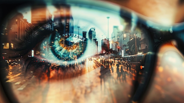 Photo cityscape reflected in persons eye