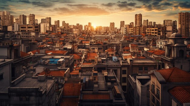 Photo cityscape rooftops background