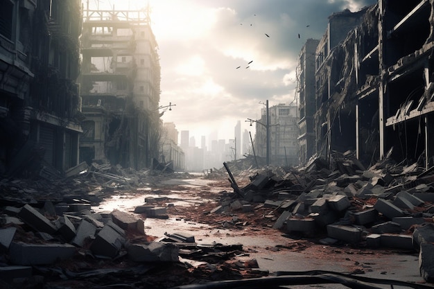 A cityscape in ruins serves as the canvas for Generative ai