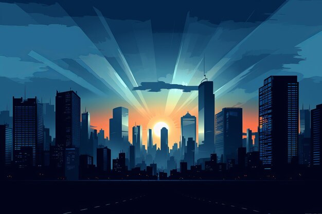 Cityscape silhouette at sunset vector illustration