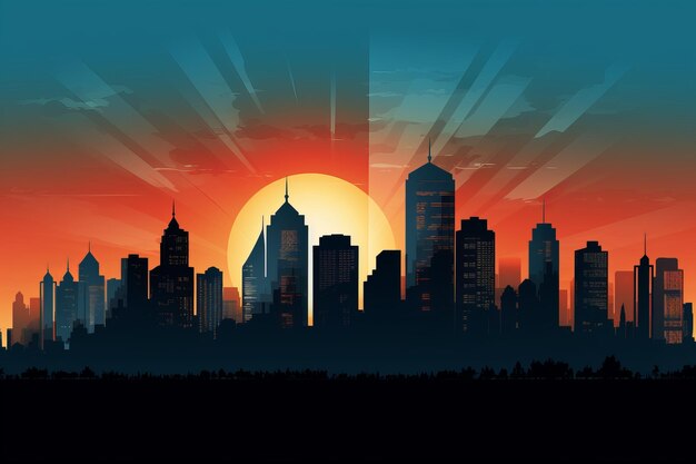 Photo cityscape silhouette at sunset vector illustration