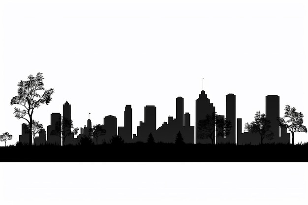 Foto silhouette dello skyline del paesaggio urbano su sfondo bianco