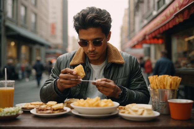 Foto soiree degli snack del paesaggio urbano