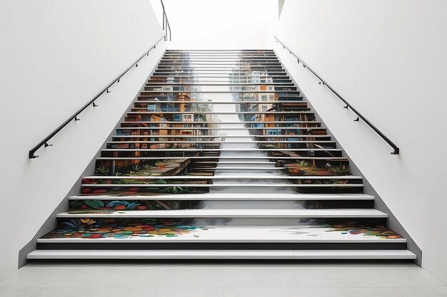 Cityscape Staircase Mural Mockup Showcase Stedelijke kunst op lege witte achtergronden