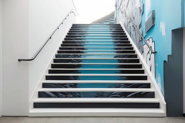 Cityscape Staircase Mural Mockup Showcase Urban Art on Empty White Backgrounds