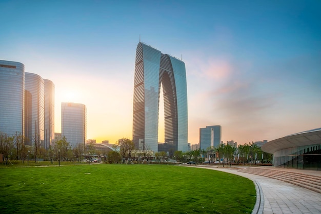 Cityscape street view of Jinji Lake Suzhou China