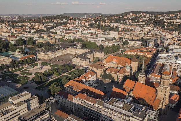 Cityscape of Stuttgart, one of the most important industrial cities in Germany. Aerial view