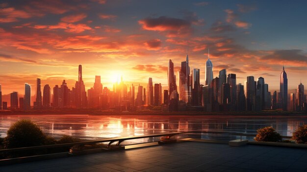 Cityscape at sunrise background