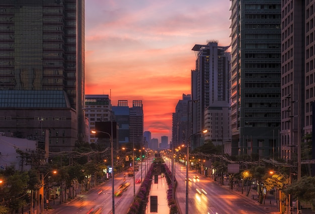 Cityscape and sunset at evening time