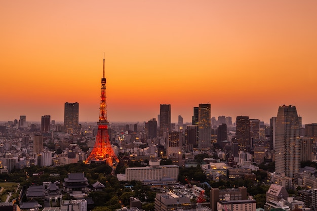 Cityscape at sunset in Tokyo, Japan