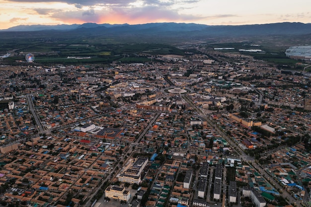 The cityscape of Turks Bagua City in China at dusk