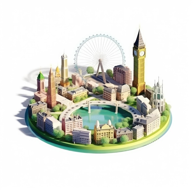 Cityscape van Londen met de Big Ben en de Eye Generative Ai