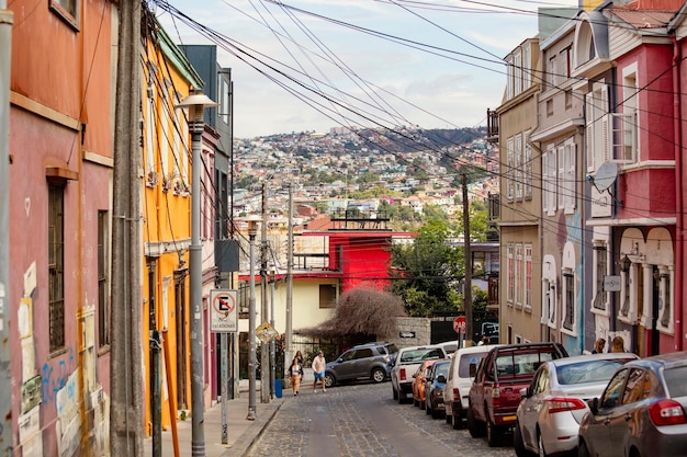 Cityscape van Valparaiso, kleurrijke huizen in Valparaiso, Chili