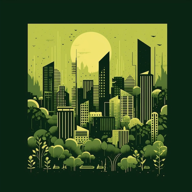 Photo cityscape vector illustration green city with trees and skyscrapers