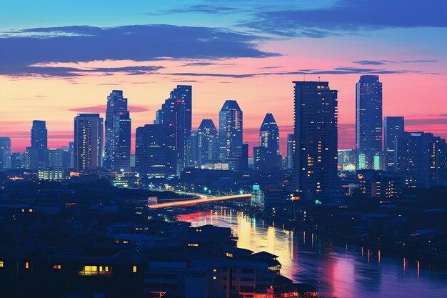 Photo cityscape view buildings at twilight bangkok thailand