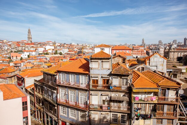 CItyscape view with the beautiful old buildings during the sunny day in Porto city, Portugal