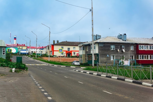 Cityscape of the village of YuzhnoKurilsk on the island of Kunashir