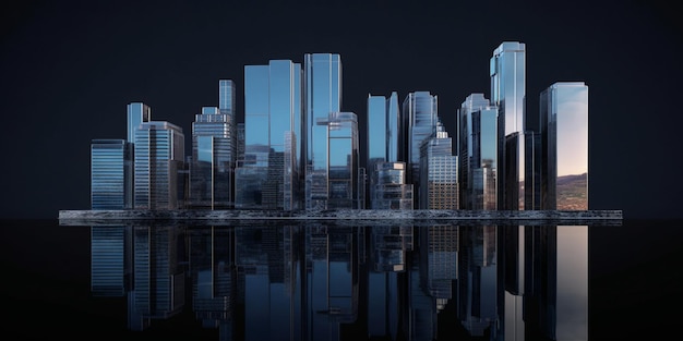 A cityscape with a black background and a blue sky with the word bank on it.