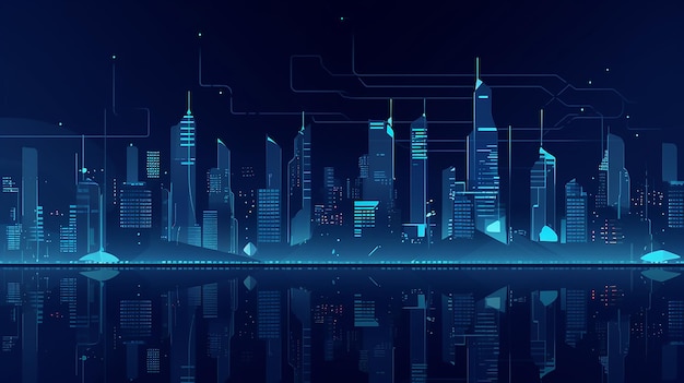 A cityscape with a blue background and the word cyber on it.