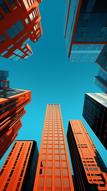 Cityscape with a blue sky and tall buildings