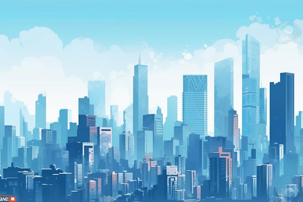 A cityscape with a blue sky and the word shanghai on it.