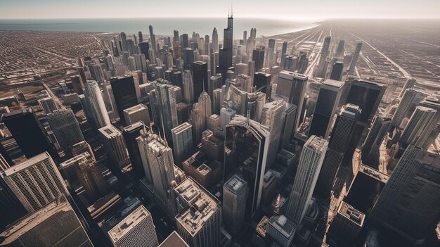 A cityscape with the chicago skyline in the background