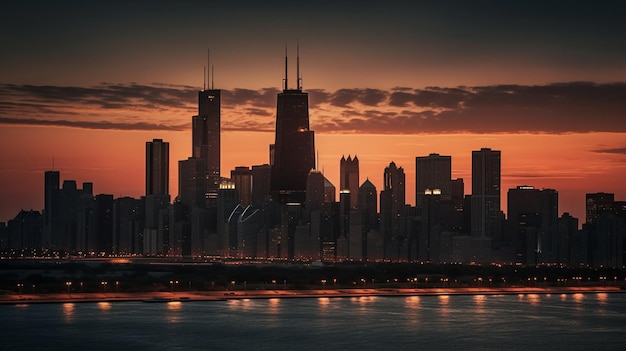 A cityscape with the chicago skyline in the background.