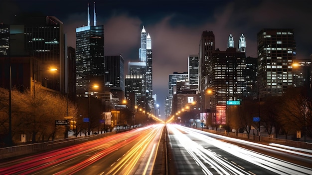 A cityscape with a cityscape and the word chicago on the right