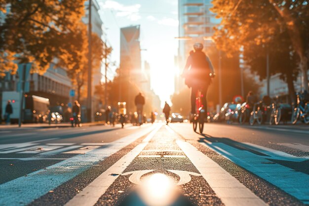 Foto un paesaggio urbano con corsie dedicate per biciclette e scooter elettrici