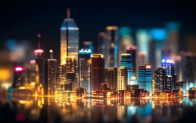 A cityscape with a glowing cityscape in the background.